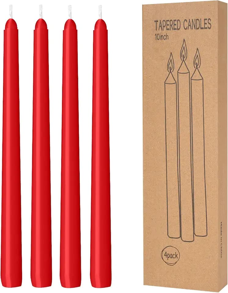 LYOBATH 4 Pack Red Taper Candles - Taper Candles 10 Inch Dripless, Smokeless & Unscented - 8 Hours Long Burning - Hand Poured Tall Candlesticks - Ideal for Weddings, Dinner Parties, and Home Decor