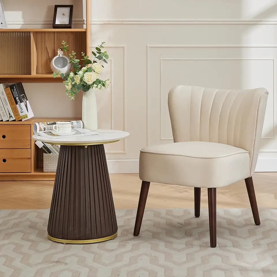 Modern Soft Accent Chair for Living Room - Armless Mid-Century Lounge Seating - Plain Wood Legs, 300lb Capacity, Soft Upholstered Seat - Comfortable Furniture for Bedroom, Office, or Vanity, Beige