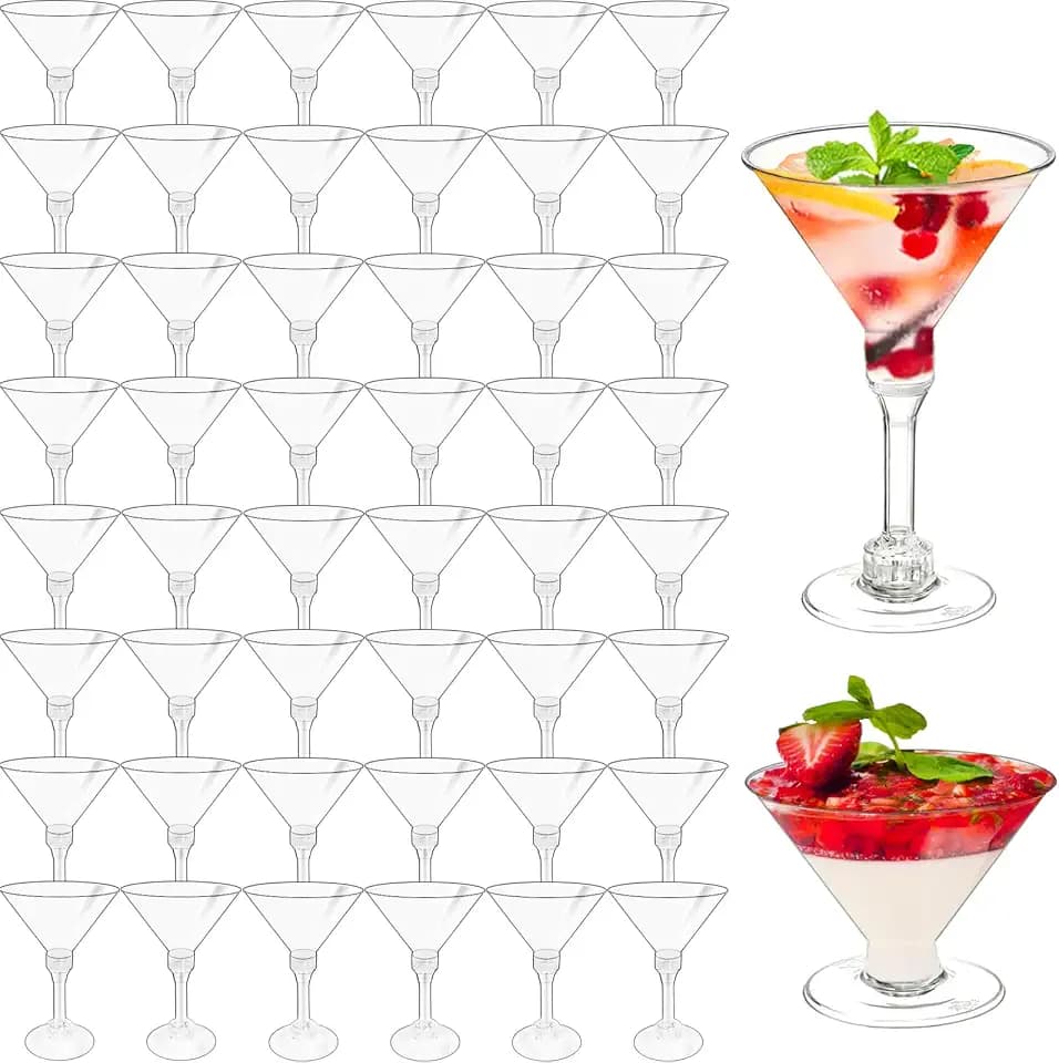 50 Pack 5 oz Plastic Martini Glasses for Party Wine,Champagne,Margarita