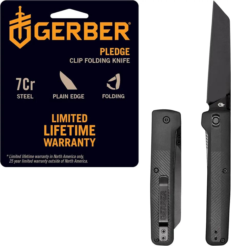 Gerber Gear Pledge Pocket Knife with Pocket Clip - 3.7" Full Panel Plain Edge Blade Folding Knife - EDC Gear and Equipment - Omni Gray