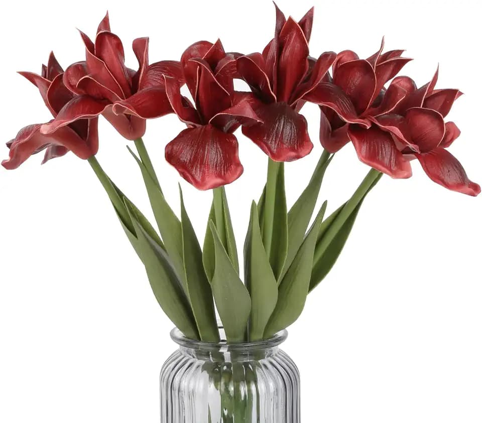 Real Touch Iris Flowers Artificial Bulk 6 PCS 18.9 in Long Stems Flowers Artificial Iris for Decoration for Wedding Bridal Home Kitchen Party(Fuchsia)