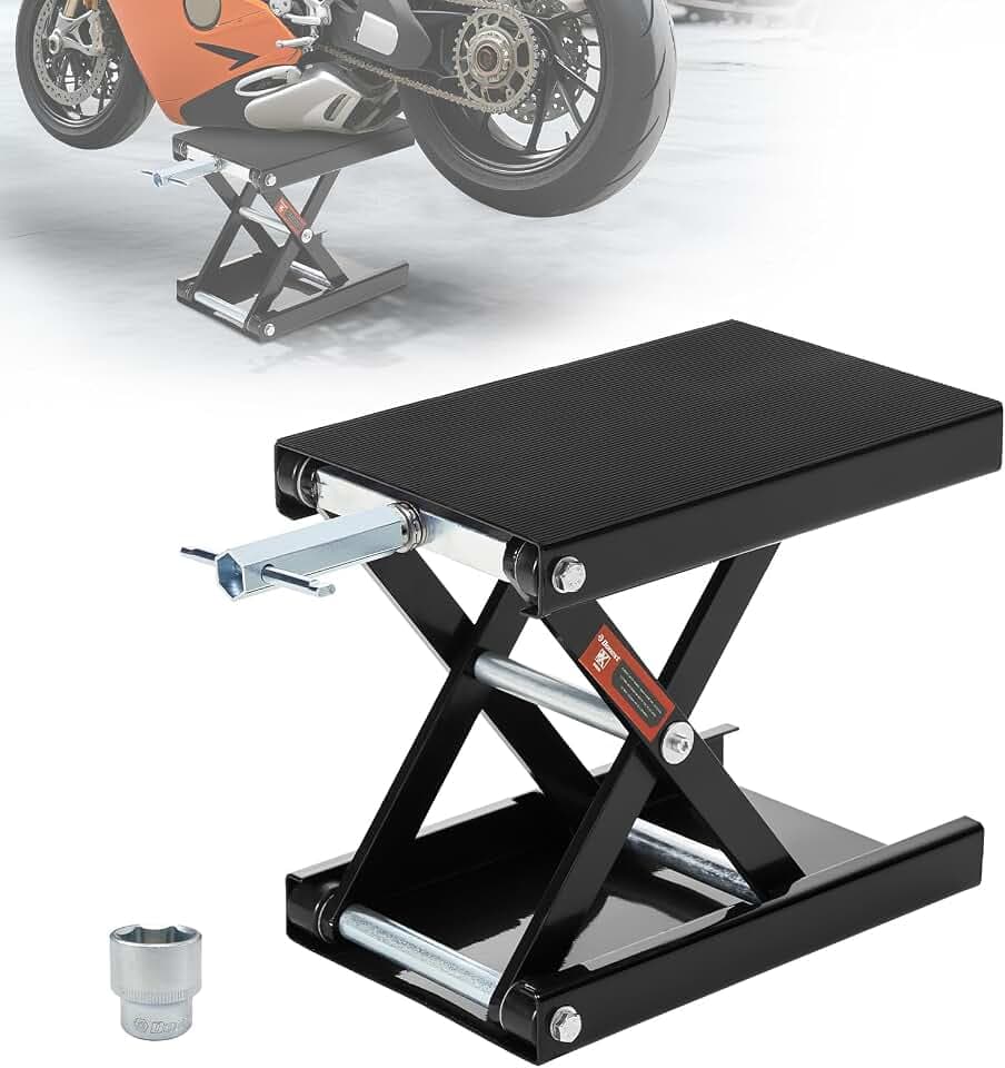 Motorradheber Scherenwagenheber, 544 kg Kapazität, breiter Deckhebe, Ständer, Wartung, Fahrräder, ATVs, Garagenreparatur, Mittelständer, Hebewagenheber, Schwarz