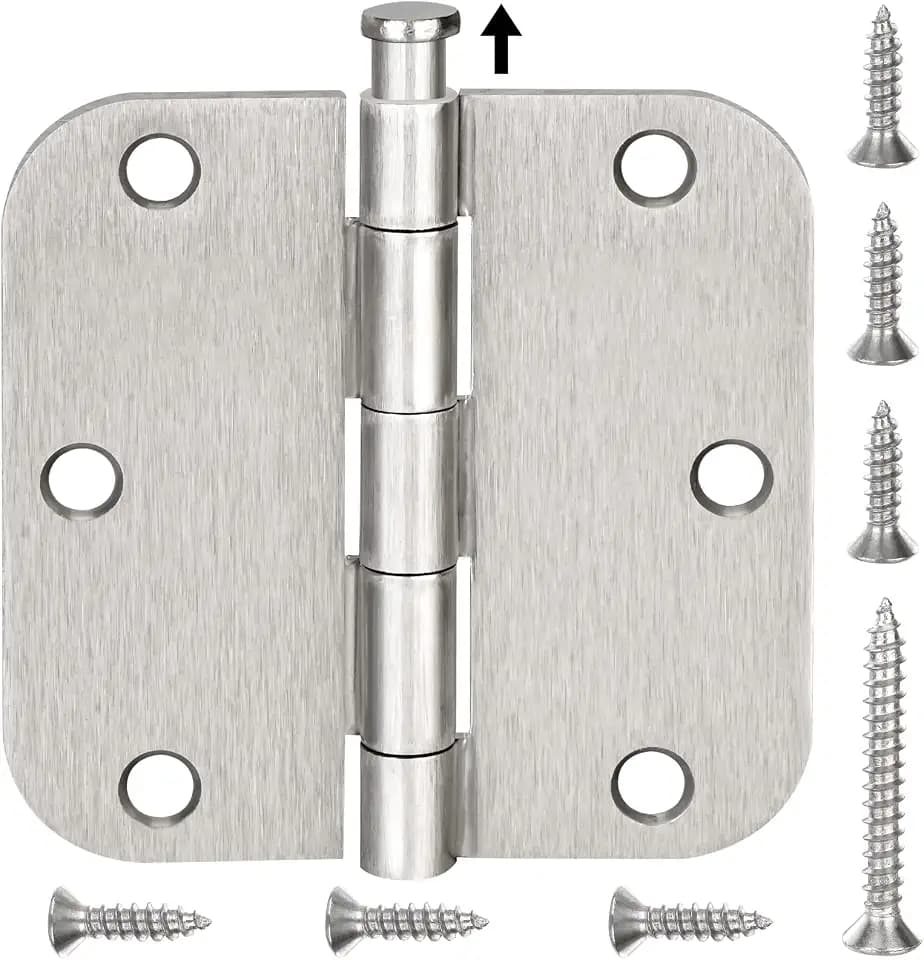 TICONN 18-Pack 3.5 Inch Door Hinges with Removable Pin, 3-1/2 x 3-1/2 Inch Iron Bifold Residential Doors Hardware (5/8" Radius Corner, Satin Nickel, 18 Pack)