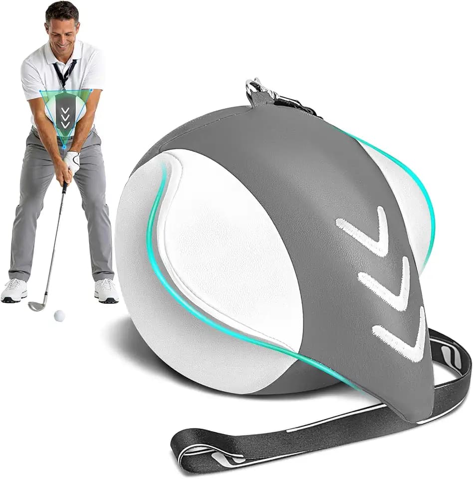EKEPE Golf Training Aid Ball, Memory Foam Golf Swing Trainer for Sync Arm Connection, Posture Correction and Fix Chicken Wing, Portable Golf Training Aid with Leather Removable Cover & Lanyard