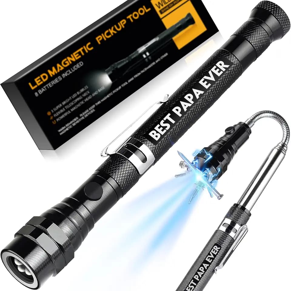 Papa Gifts on Fathers Day - BEST PAPA EVER Magnetic Pickup Tool with LED - Papa Gifts from Grandchildren - Birthday Gifts for Papa - Christmas Grandparents Gifts, Papa Gift Ideas