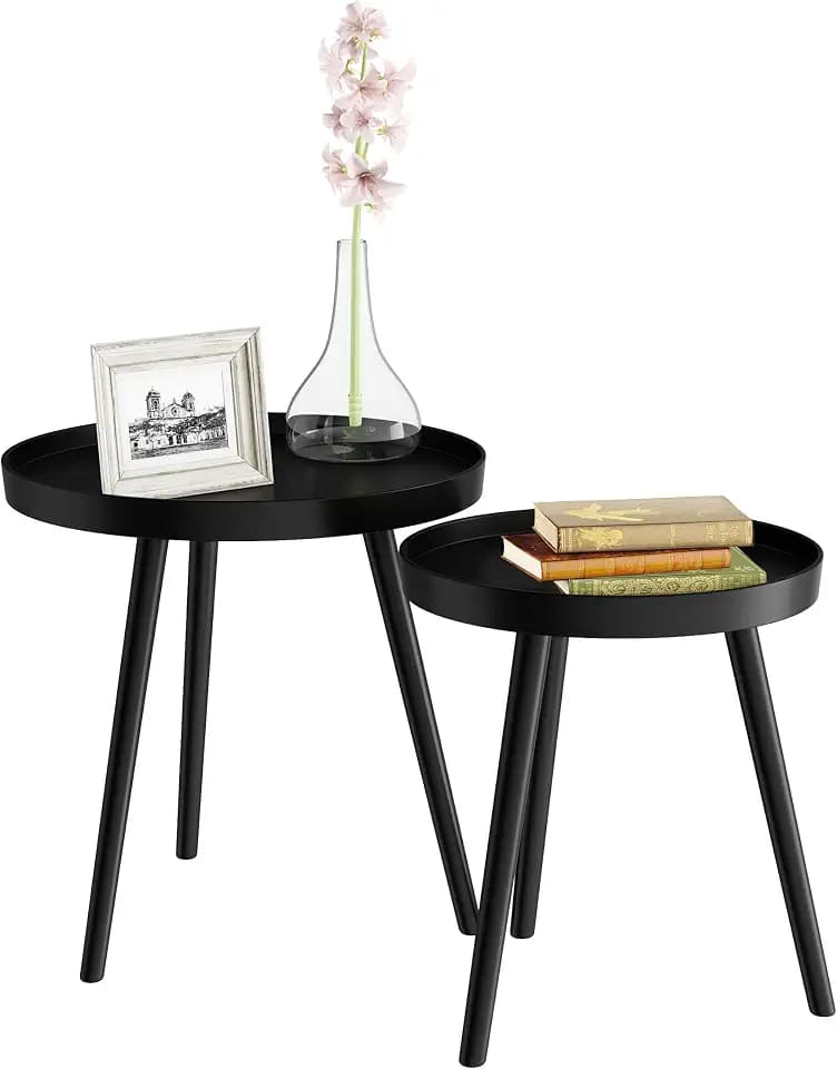 Lavish Home Nesting Side Tables, Black, Set of 2, 21.5”/16”