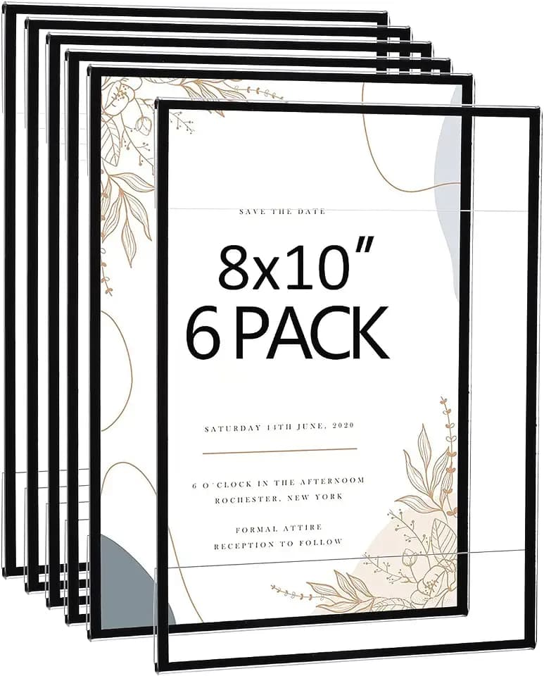 Acrylic Picture Frames 8x10 Set of 6,Black Photo Frames Collage Wall Decor,No Drilling 8x10 Floating Hanging Picture Frames for Home, School, Office - Black Color