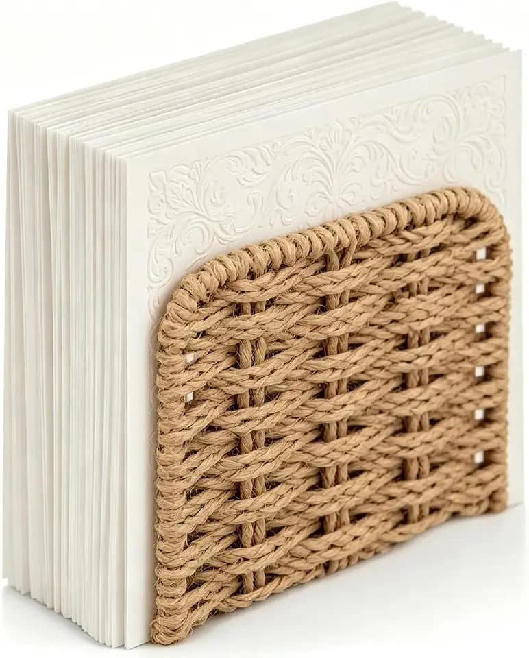 Upright Woven Rattan Napkin Holder for Table, Flaxen