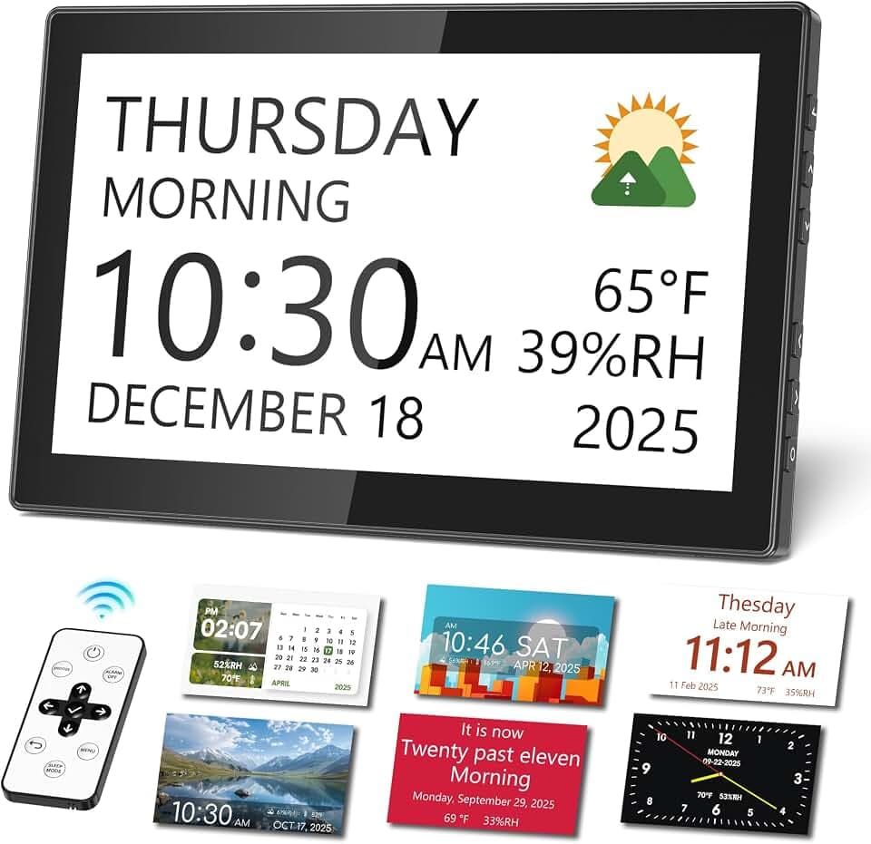 Mesqool 10.1" Dementia Clock for Seniors with Digital Calendar Display