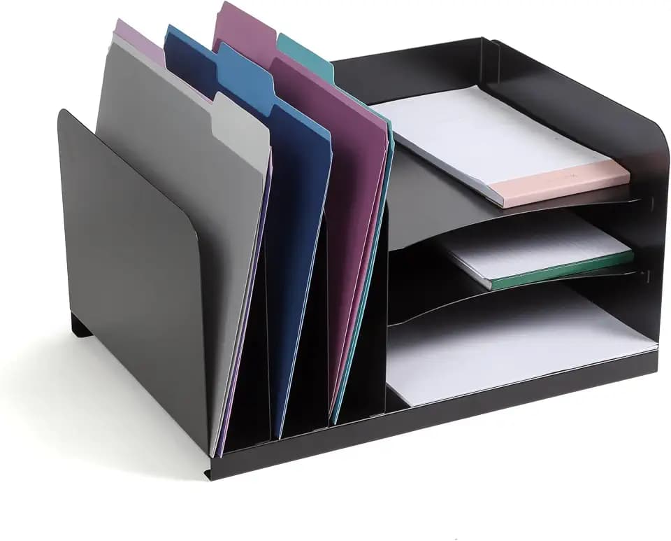 Huron Desktop File Organizer Combo Vert 3 Slot/Horz 3 Slot, Black Commercial Grade Steel
