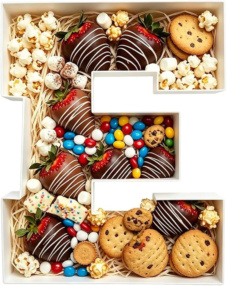 Plastic Fillable Letter Charcuterie Box, 10in Reusable Alphabet Shaped Tray for Birthday Anniversaries, Party Decorative Serving Plates Display Candy (Letter E)