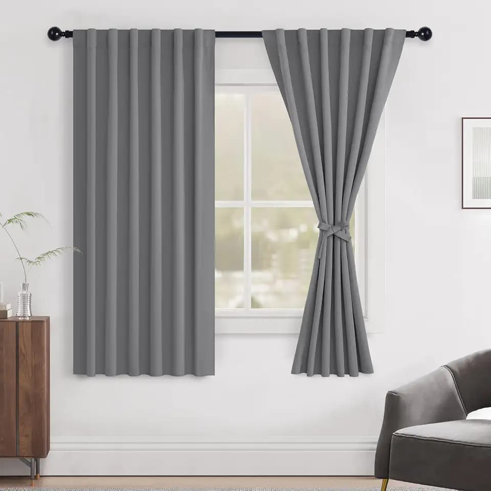 Hiasan Rod Pocket & Back Tab Blackout Curtains, Grey, 52×63" 2pcs