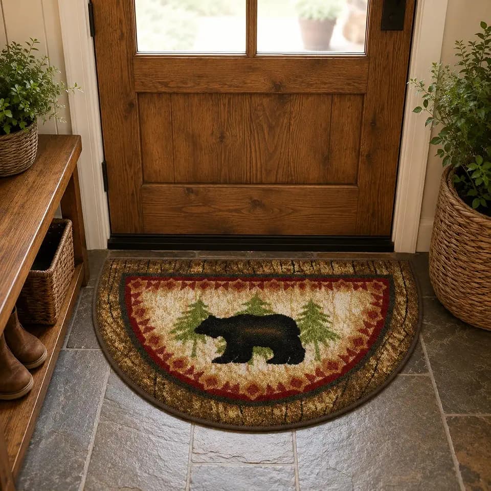 Cozy Cabin CC5275 Birch Bear Non Skid Rug 19"x31" Wedge Brown