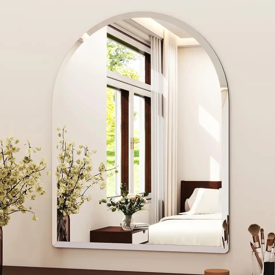 31" x 33" Frameless Bathroom Mirror, Arched Wall Mounted Mirror with Polished Edge, Bathroom Mirror for Over Sink, Frameless Mirrors for Bedroom, Bathroom, Entryway, Living Room