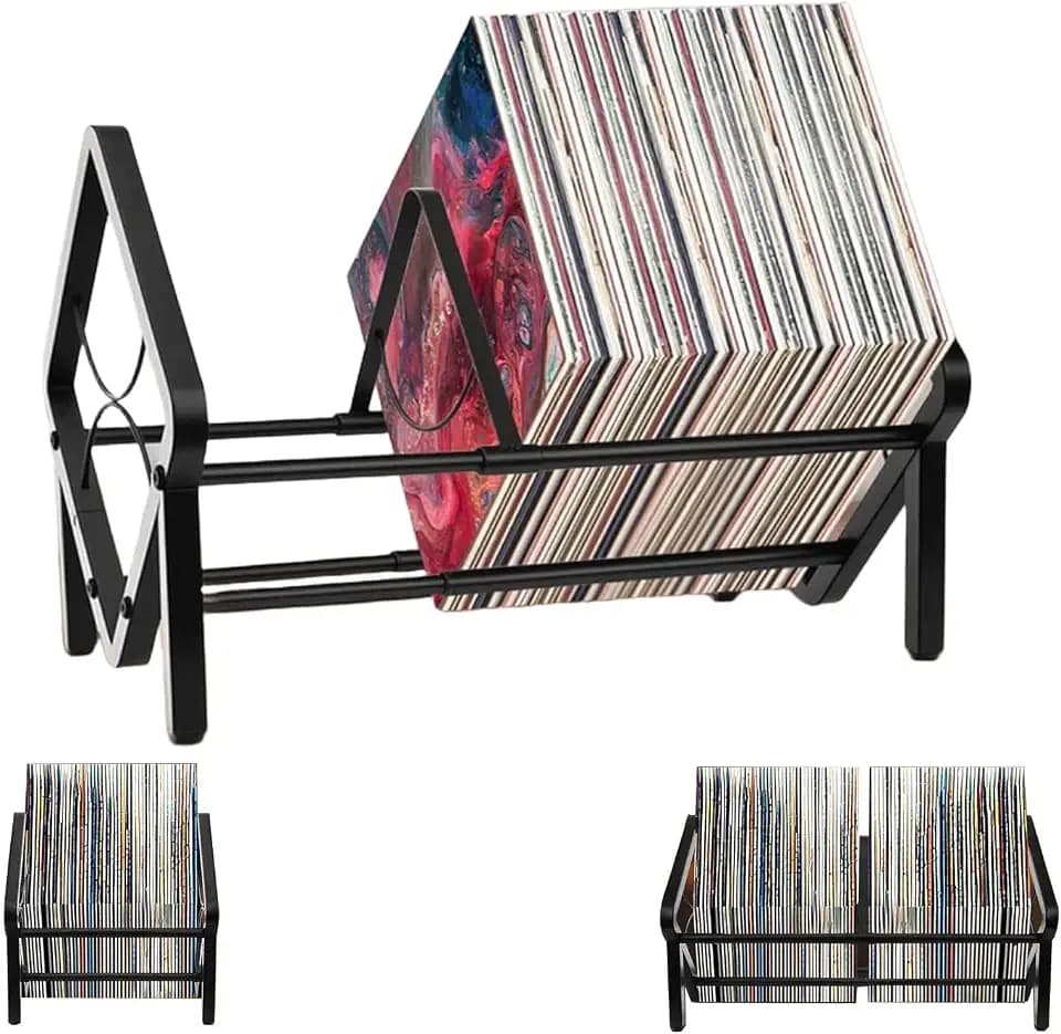 Schallplatten Aufbewahrung, Schallplattenständer, 33-57cm Ausziehbares Design, Einfach zu Montieren, zur Aufbewahrung von Schallplatten und Büchern