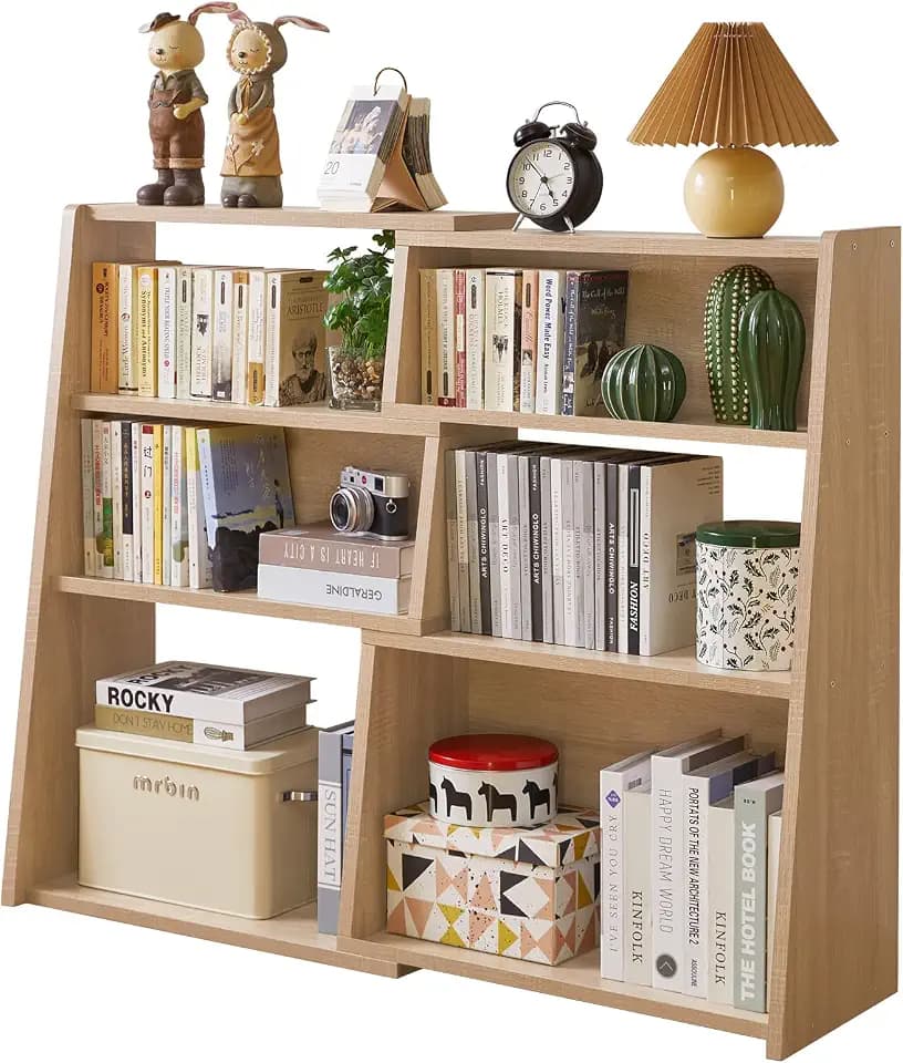 Aibiju Expandable Bookcase, 4-Tier Ladder Open Storage Bookshelf, Storage Organizer Bookcase for Study Office Living Room, Oak YD-BC005R