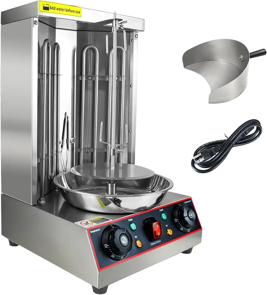 KOOTEN Electric Shawarma Grill Machine with 2 Burners, Vertical Countertop Rotisserie Broiler Machine Stainless Steel Kebab Gyro Grill, Chicken Shawarma Cooker Machine for Kitchen