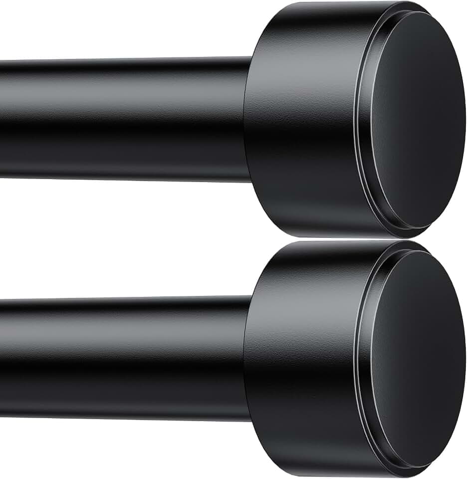 2 Pack Curtain Rods for Windows 32-96 Inch, 1 Inch Adjustable Black Curtain Rod Set with Brackets, Easy Install