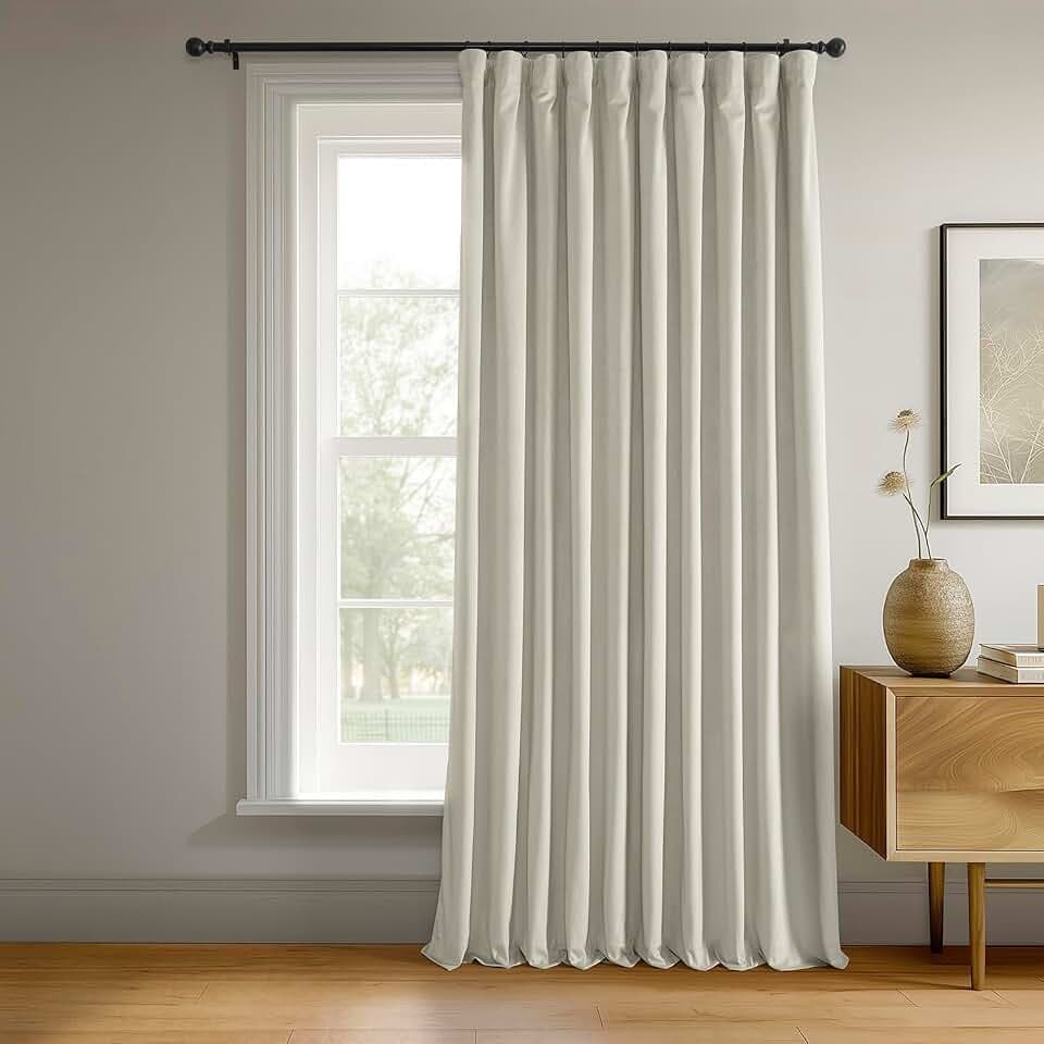 HPD Half Price Drapes Signature Velvet Thermal Blackout Curtains for Living Room 108 Inch Long (1 Panel) Rod Pocket Insulated Blackout Curtains for Bedroom Window Curtains, 100W x 108L, Off White