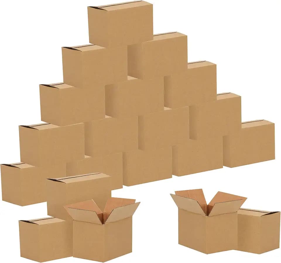FARRAY Shipping Boxes 6x4x4 inches (Inner Size), 50 Pack Sturdy Kraft Corrugated Small Cardboard Boxes for Mailing Packing, Brown