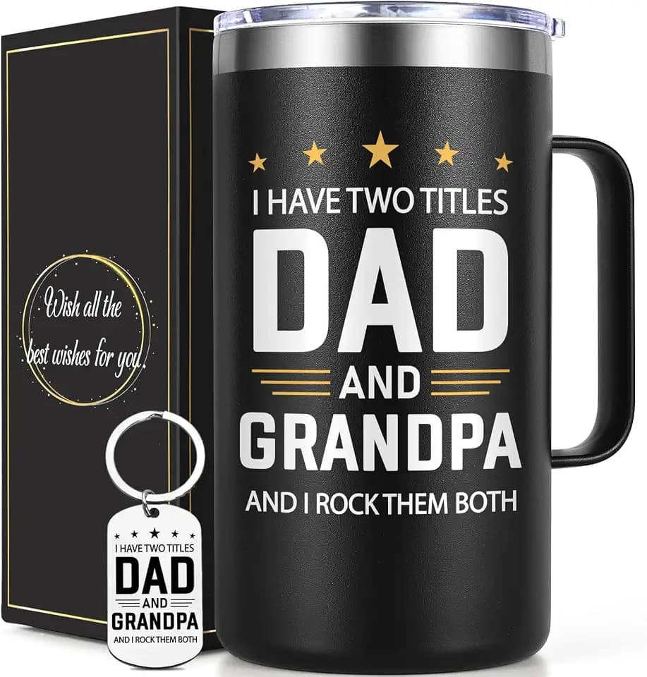 Lifecapido Fathers Day Gift for Grandpa, I Have Two Titles Dad And Grandpa I Rock Them Both 20oz Insulated Coffee Mug with Keychain, Birthday, Father’s Day Gift, Black