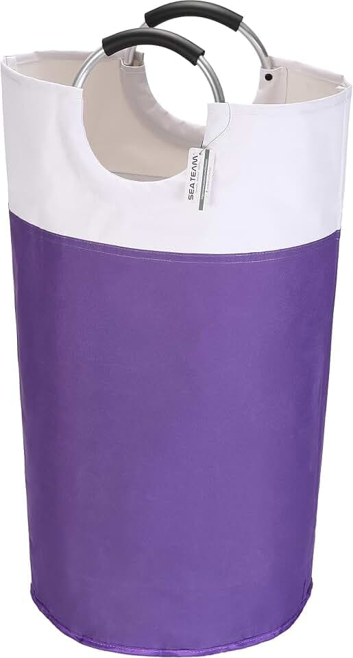 Sea Team Collapsible 90L Large Canvas Laundry Basket with Handles, Purple