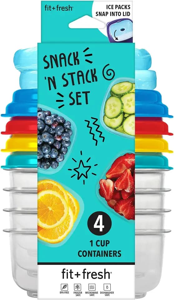 Fit & Fresh Stak Paks 1 Cup Containers Set for Kids, Green