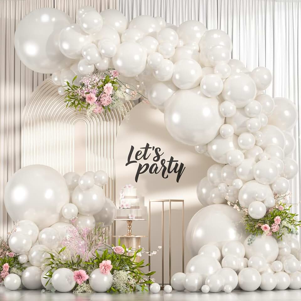 114pcs Pearl White Balloons Different Sizes, 18 12 10 5 inch Pearl Balloons