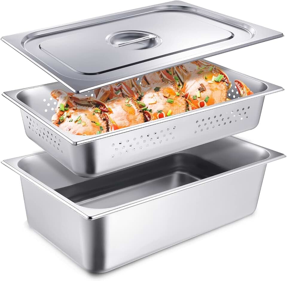 Ferraycle 3 Pack Full Size Hotel Pan with Lid, 4 Inch, 6 Inch