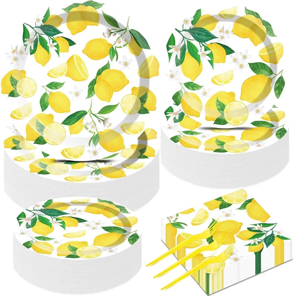 50 Guests Lemon Party Decorations Plates and Napkins Yellow Lemons Summer Party Supplies for Birthday Baby Shower Lemon Theme Disposable Plates Tableware Set 200 PCS