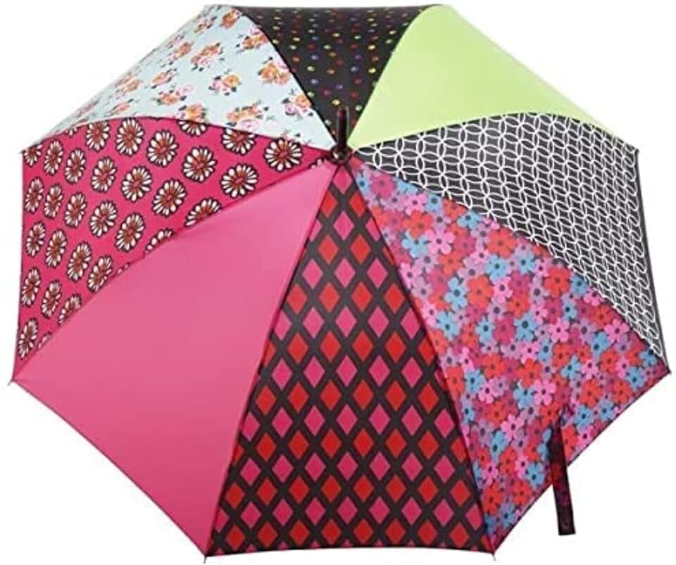 Totes Auto Open Water Repellent Stick Umbrella with Classic Wood J Hook Handle