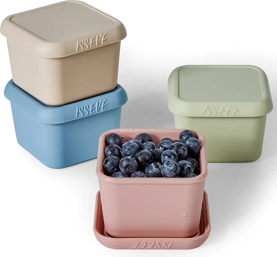 ISSEVE 4pack 6oz Silicone Snack Containers for Kids with Lids, Reusable