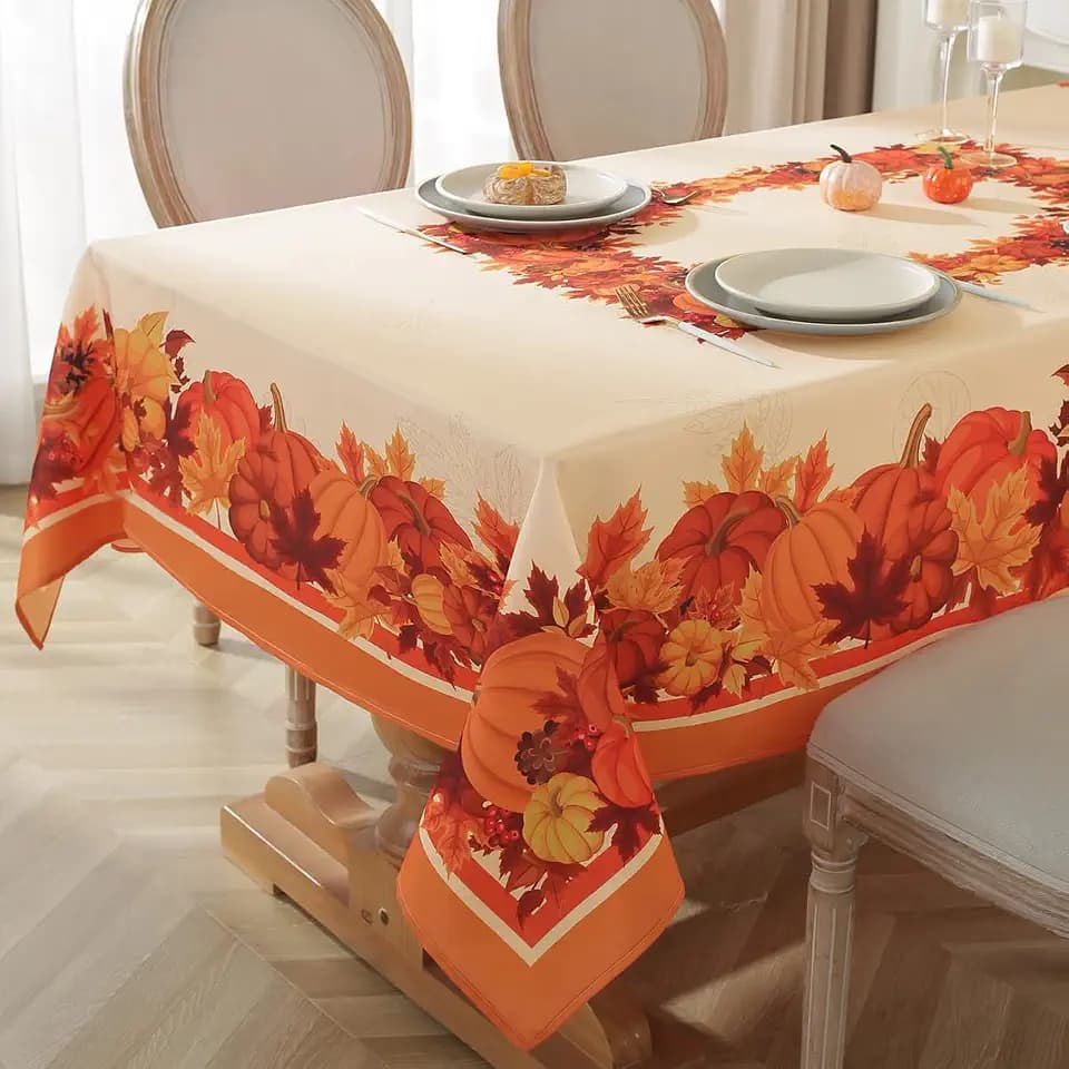 SASTYBALE Fall Pumpkin Tablecloth 60 x 102 Inch Rectangle, Beige