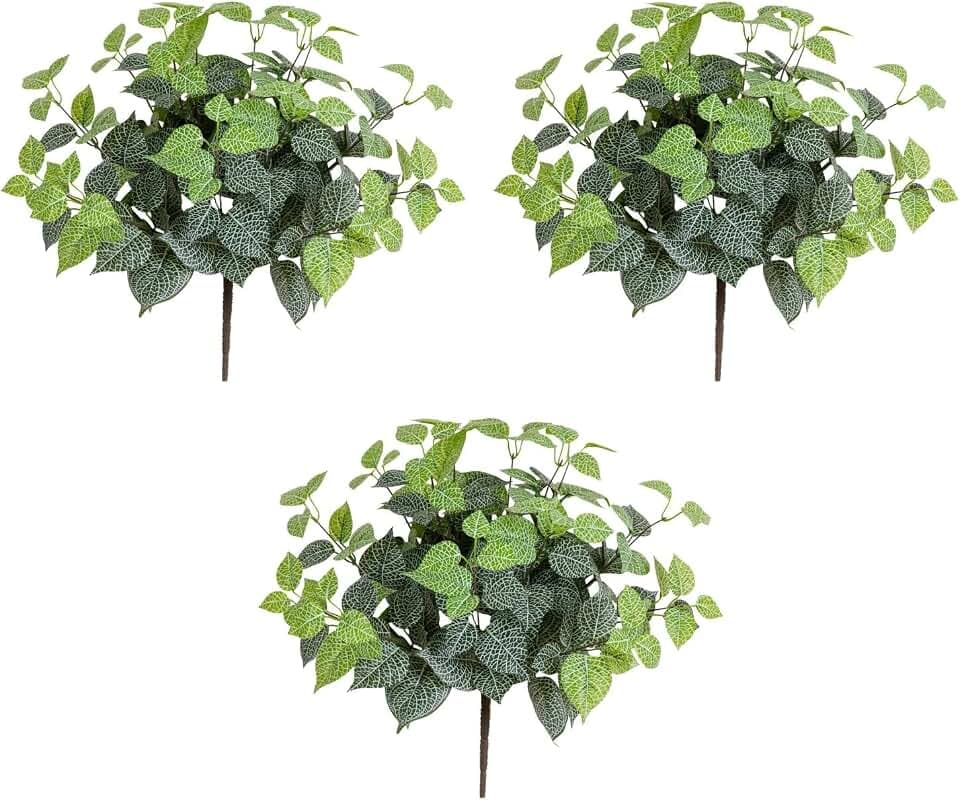 Nearly Natural 19in. UV Resistant Artificial Fittonia Bush (Indoor/Outdoor) - Set of 3