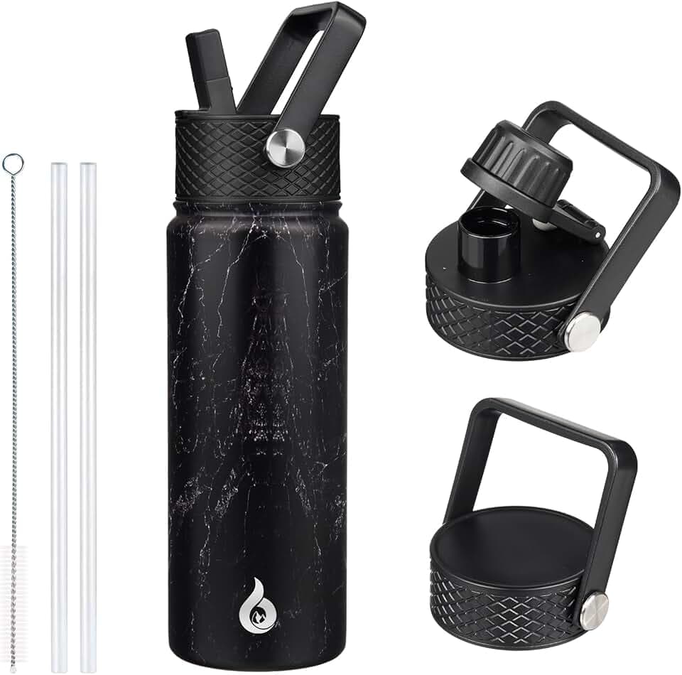 BJPKPK 22oz Insulated Water Bottle with Straw Lid, Stainless Steel Bottle
