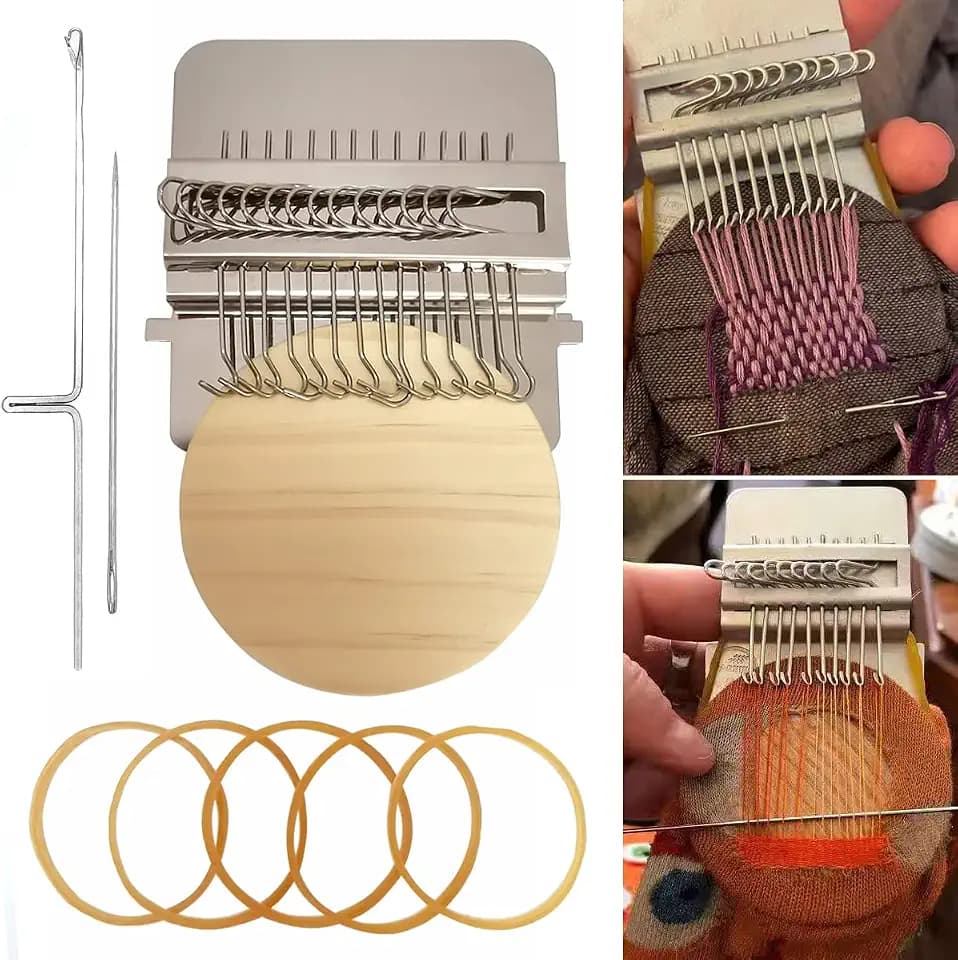 Small Wooden Darning Loom Weaving Tool for Mending Clothes & Jeans,14 Hooks