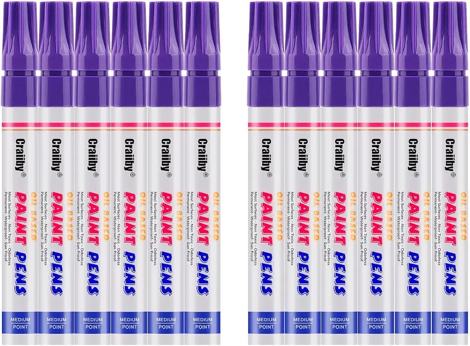 Purple Paint Markers, 12 Pack Oil-Based Waterproof Quick Dry Permanent Paint Pen Set for Rocks Painting, Wood, Fabric, Plastic, Canvas, Glass, Mugs, Metal, Tire, Stone, DIY Craft