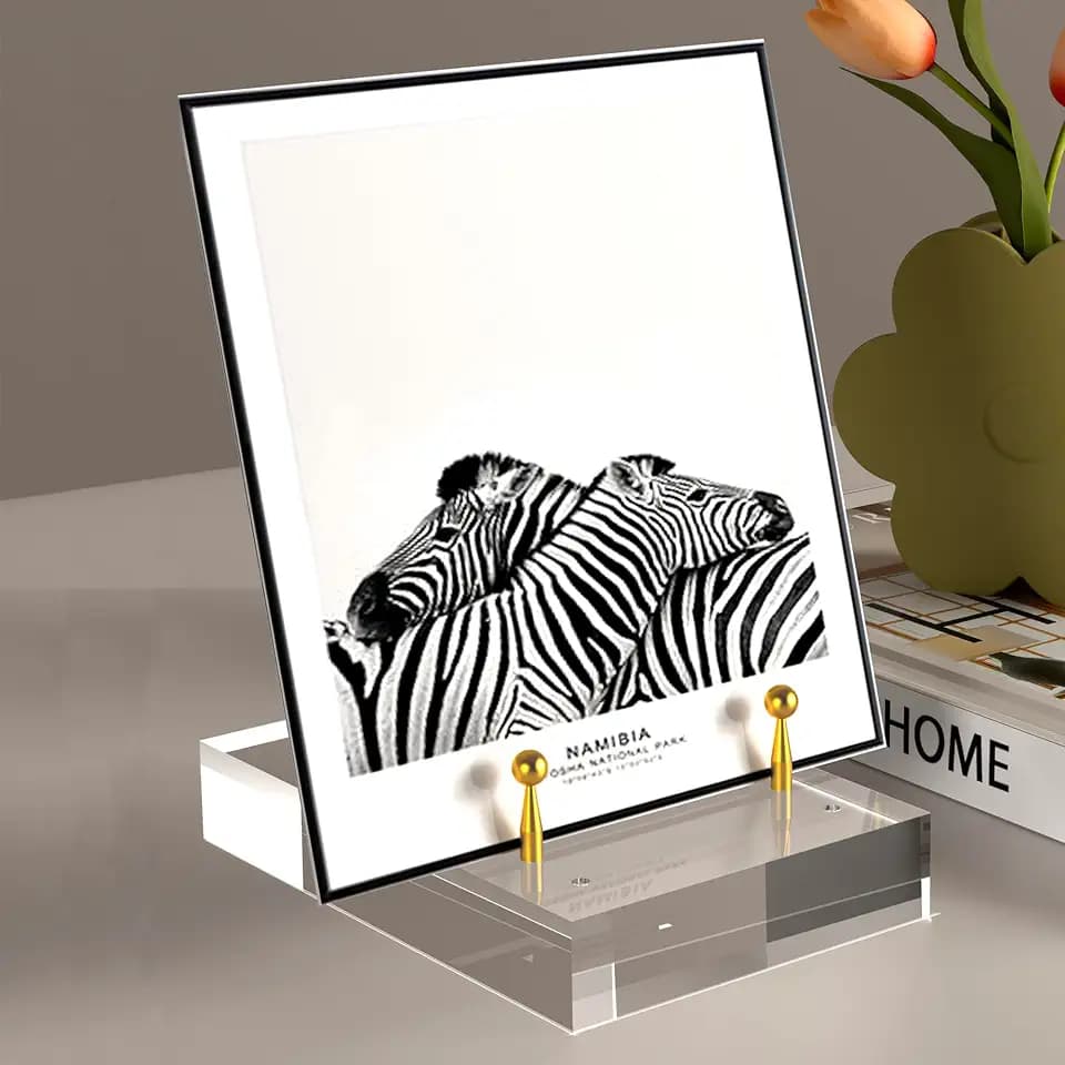 SVENJBB Acrylic Easel Display Stand with Adjustable Gold-Toned Pegs – Crystal Clear Acrylic with Floating Appearance, Ideal for Photos, Cookbooks, Invitations, and Plates, 1Pack