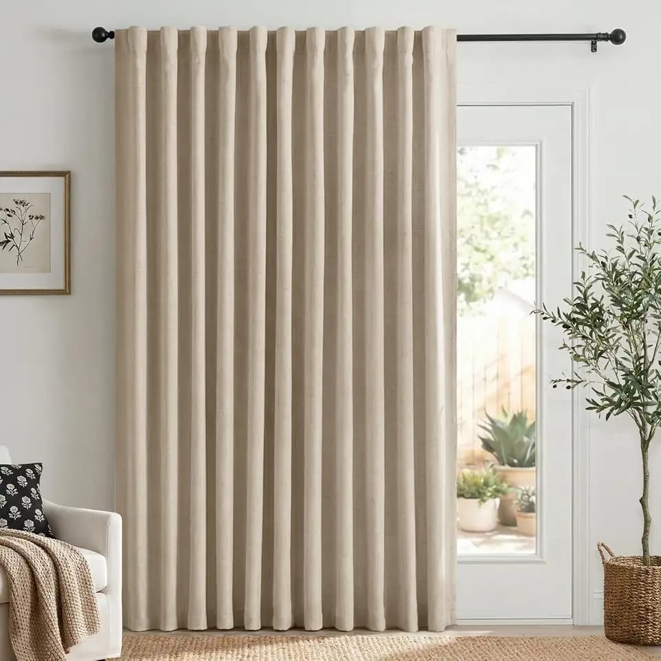 Linen Textured Total Blackout Sliding Door Curtains 84 Inches Long, Oatmeal