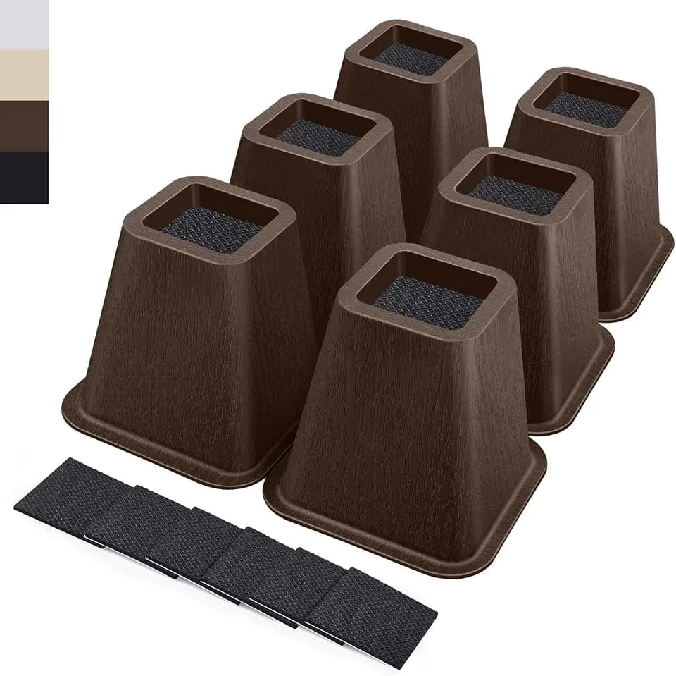 ANNKUT 6 Inch Heavy Duty Bed Risers, Furniture Risers for Desk, Chair, Table or Sofa, Couch Lift Risers, Supports up to 2200 lbs per Leg(6 Pack Brown)