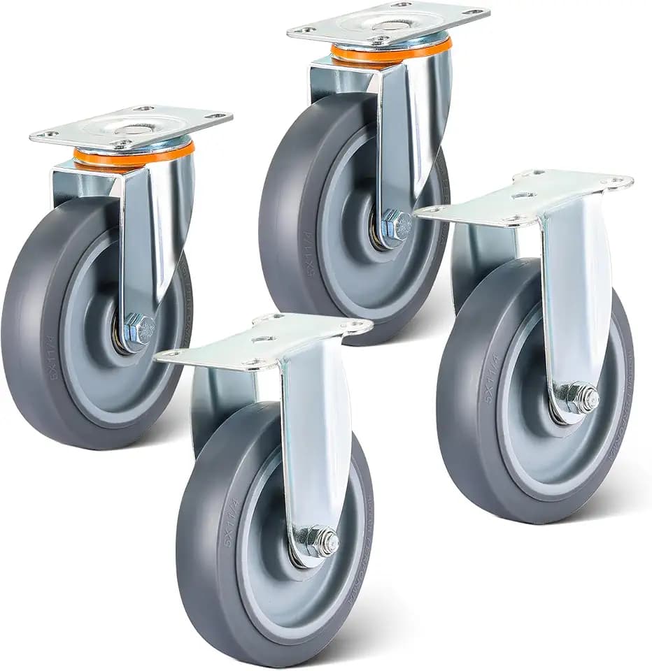 4 Pcs 5" Caster Wheels Replacement Kit, TPR Rubber Silent Casters