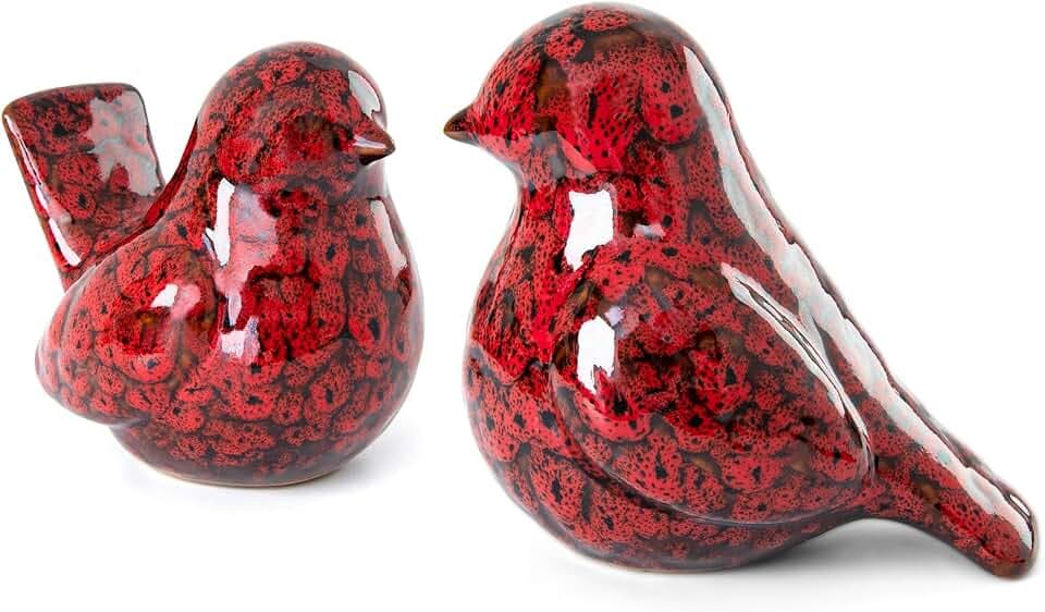 Red Birds Statues Home Decor, Modern Bird Figurines Decor