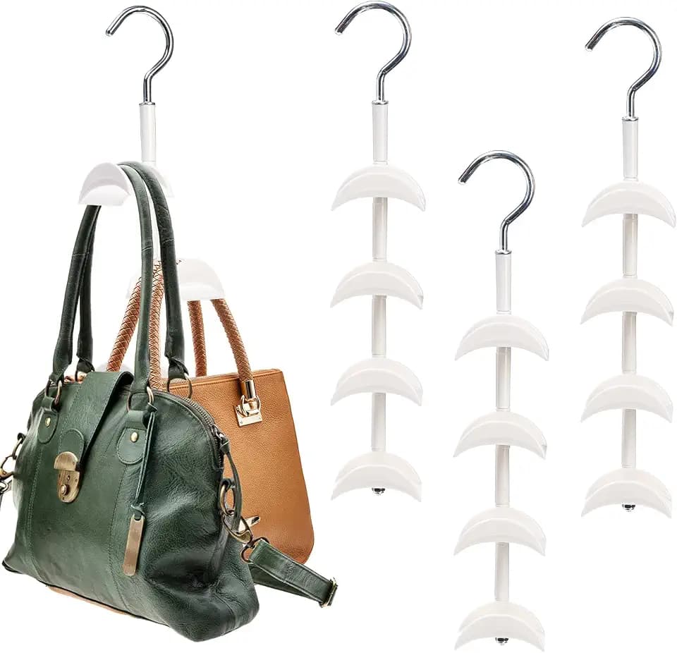 Lyellfe 3 Pack Purse Hanger for Closet, 360°Rotatable Handbag Tote Bag Hooks, Space Saving 4 in 1 Bag Hanging Organizer for Belt, Scarves, Hat, Keep Straps in Good Shape