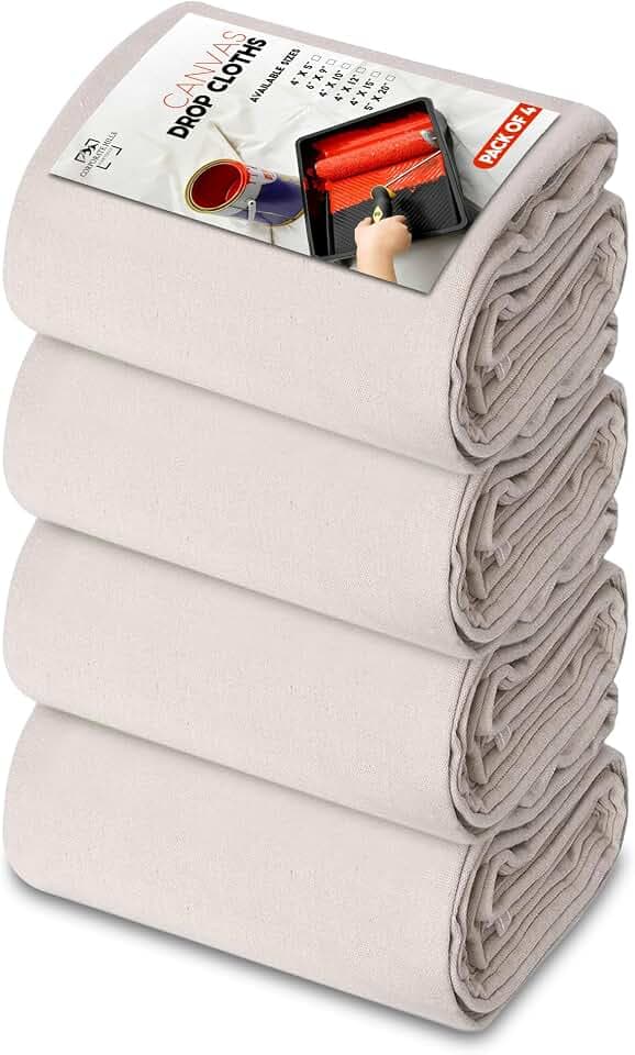 CH Canvas Drop Cloth for Painting (Size 4' x 12' Feet - Pack of 4) Painters Drop Cloth for Painting, Furniture & Floor Protection, All Purpose Thick Canvas tarp with Double Stitched Edges