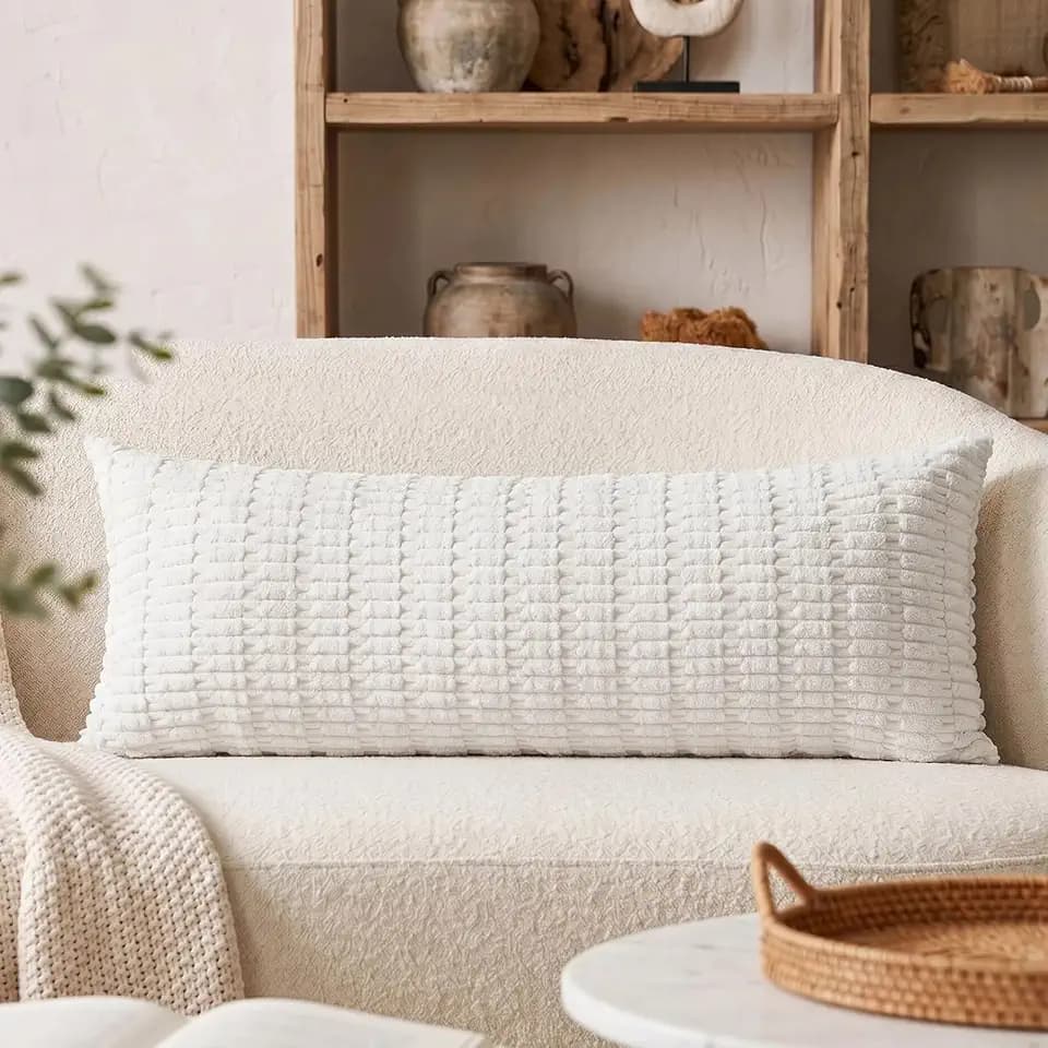 Fancy Homi Decorative Throw Pillow Covers for Bed Couch Bedroom Bench, Soft Corduroy Solid Pillow Case, Rustic Farmhouse Boho Room Decor,36" x 14" (Pack of 1),White