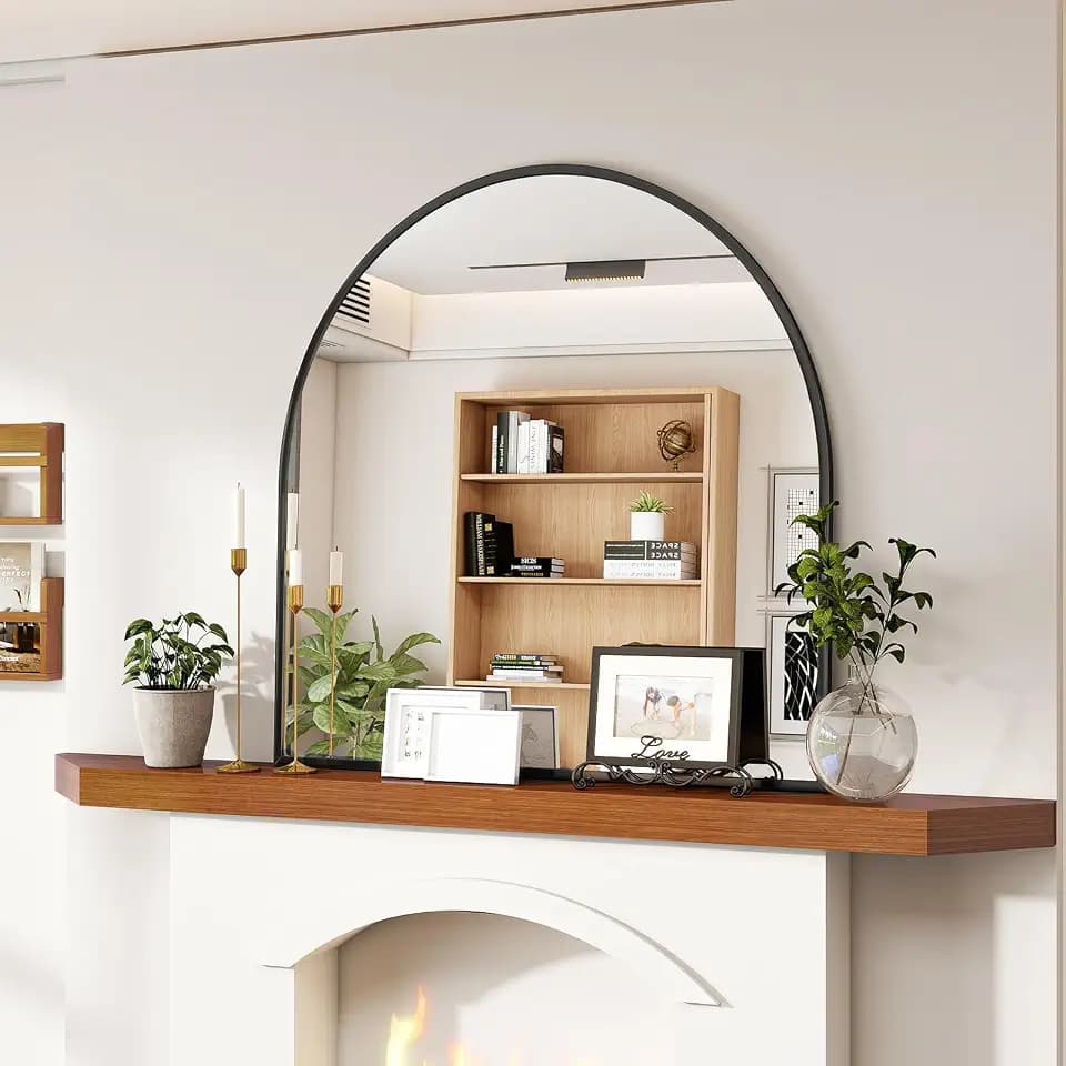 VooBang Wide Arched Wall Mirror, 31 x 32 inch Arch Bathroom Mirror Black