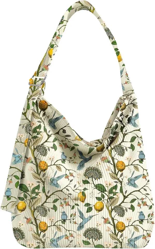 Corduroy Hobo Bag for Women Large Zipper Tote Handbag