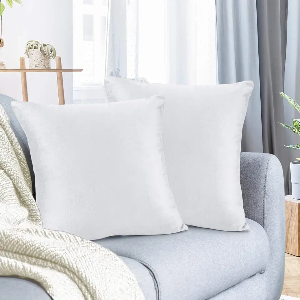 Nestl Throw Pillow Covers, Cozy Velvet Decorative Pillow Cases 24 x 24 Inches, Soft Solid Couch Pillow Covers for Sofa, Bed and Car, Set of 2 - White