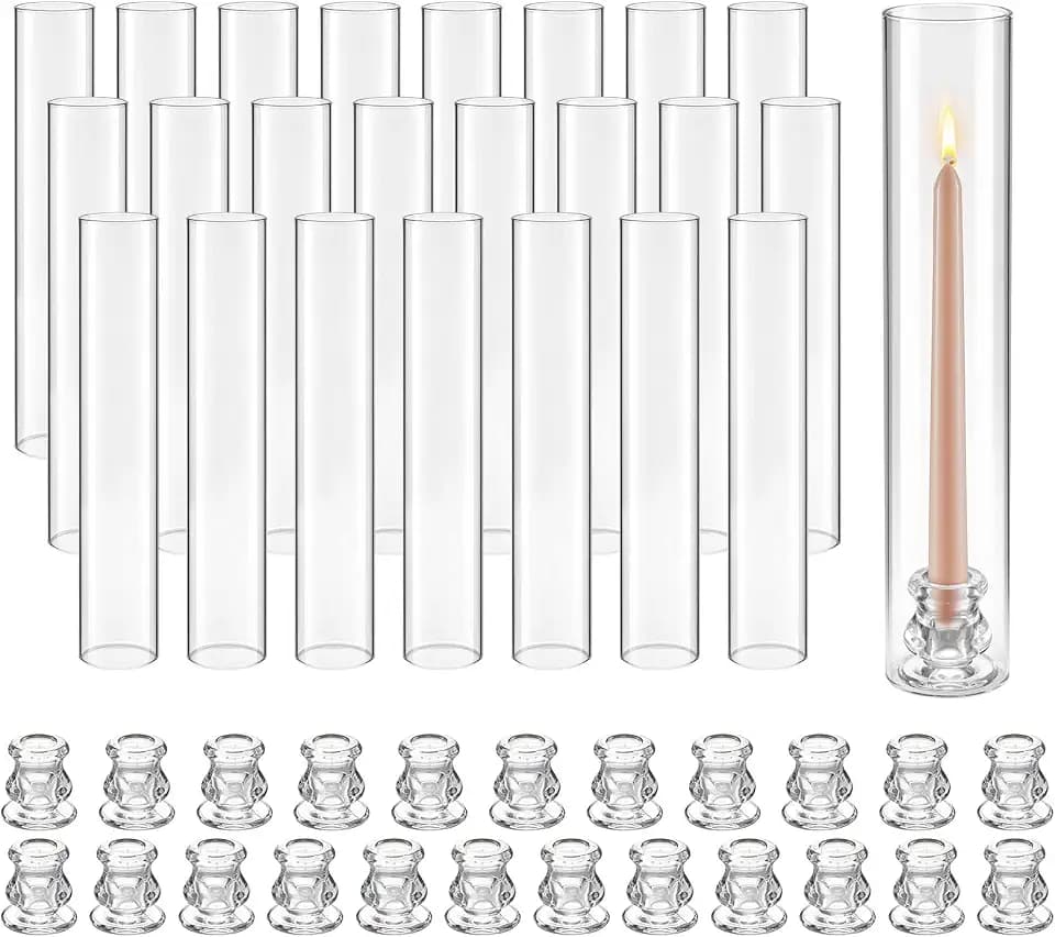 VEVOR Hurricane Candle Holders Set of 24, Φ2.56 x 13.78 in Tall Clear Glass Cylinder Candleholder Sleeve, High Borosilicate Glass, Wind Protection for Wedding, Table Centerpiece, Party, Home Decor