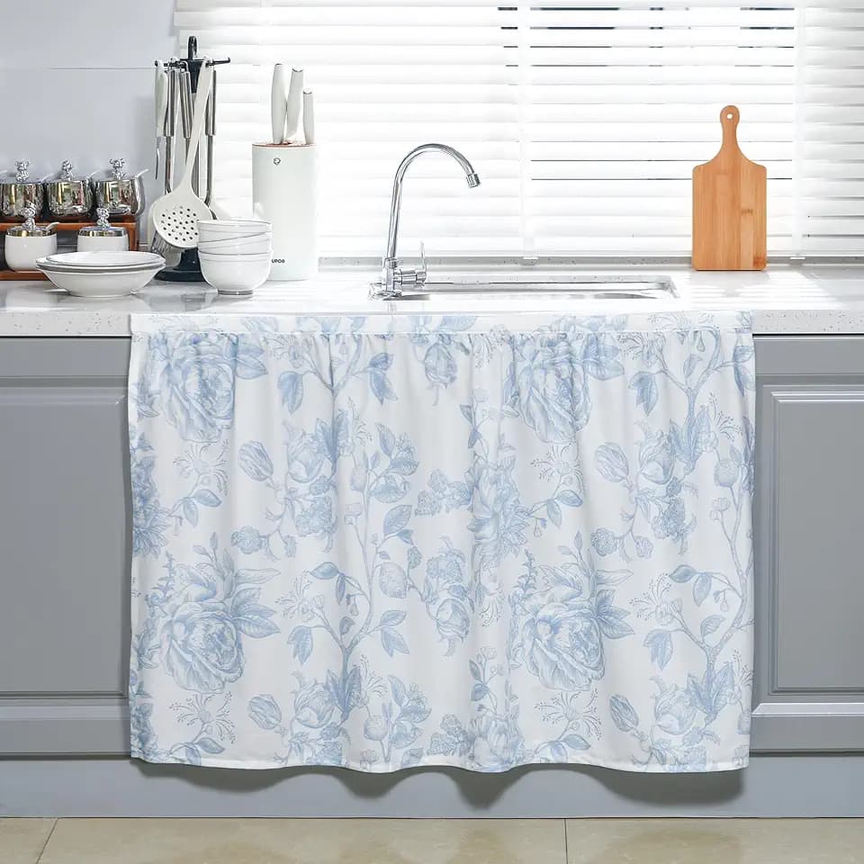 VitalCozy Cabinet Curtain 28" w x 35.4" L Sink Skirt for Bathroom Kitchen